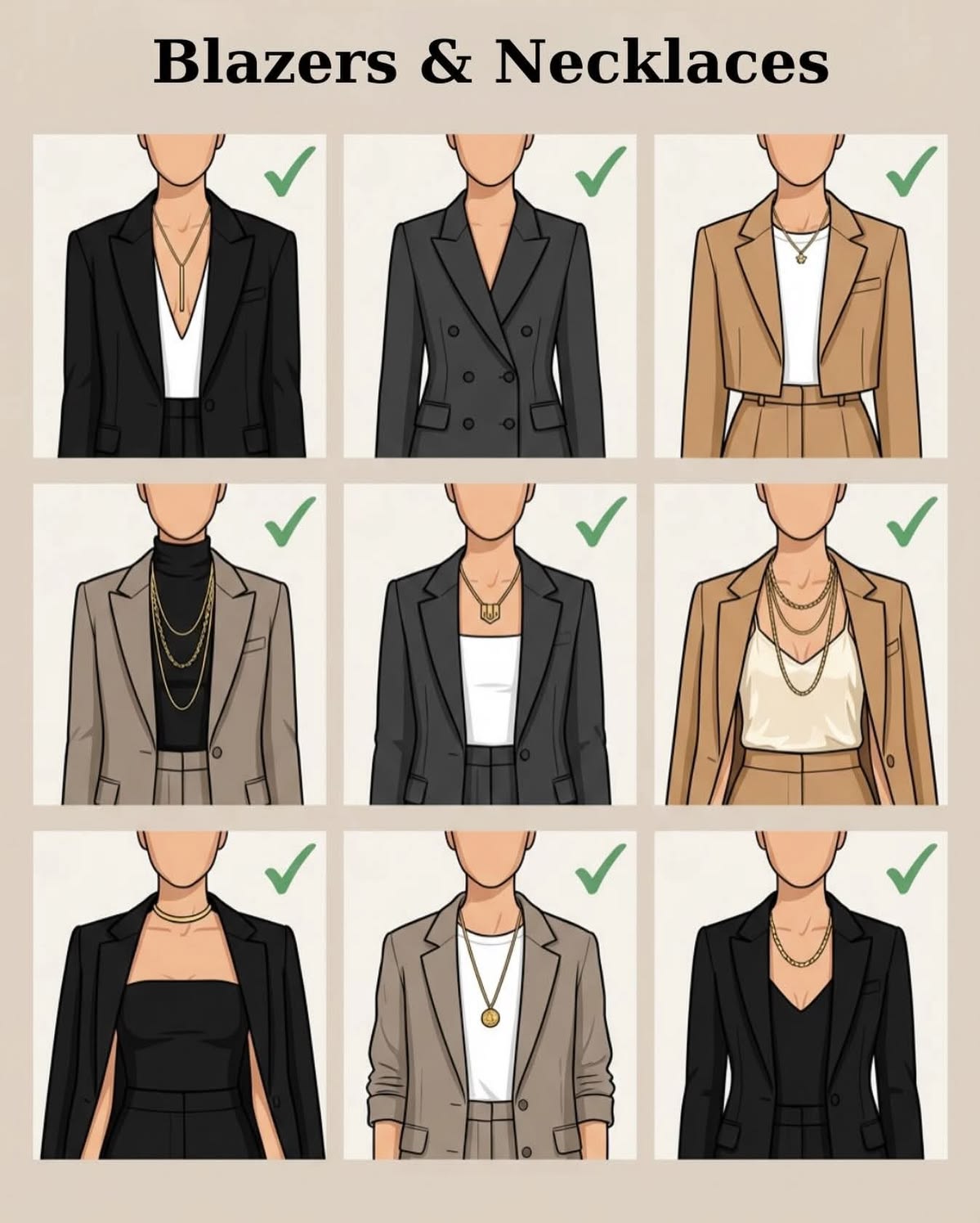 Blazers and necklaces styling options