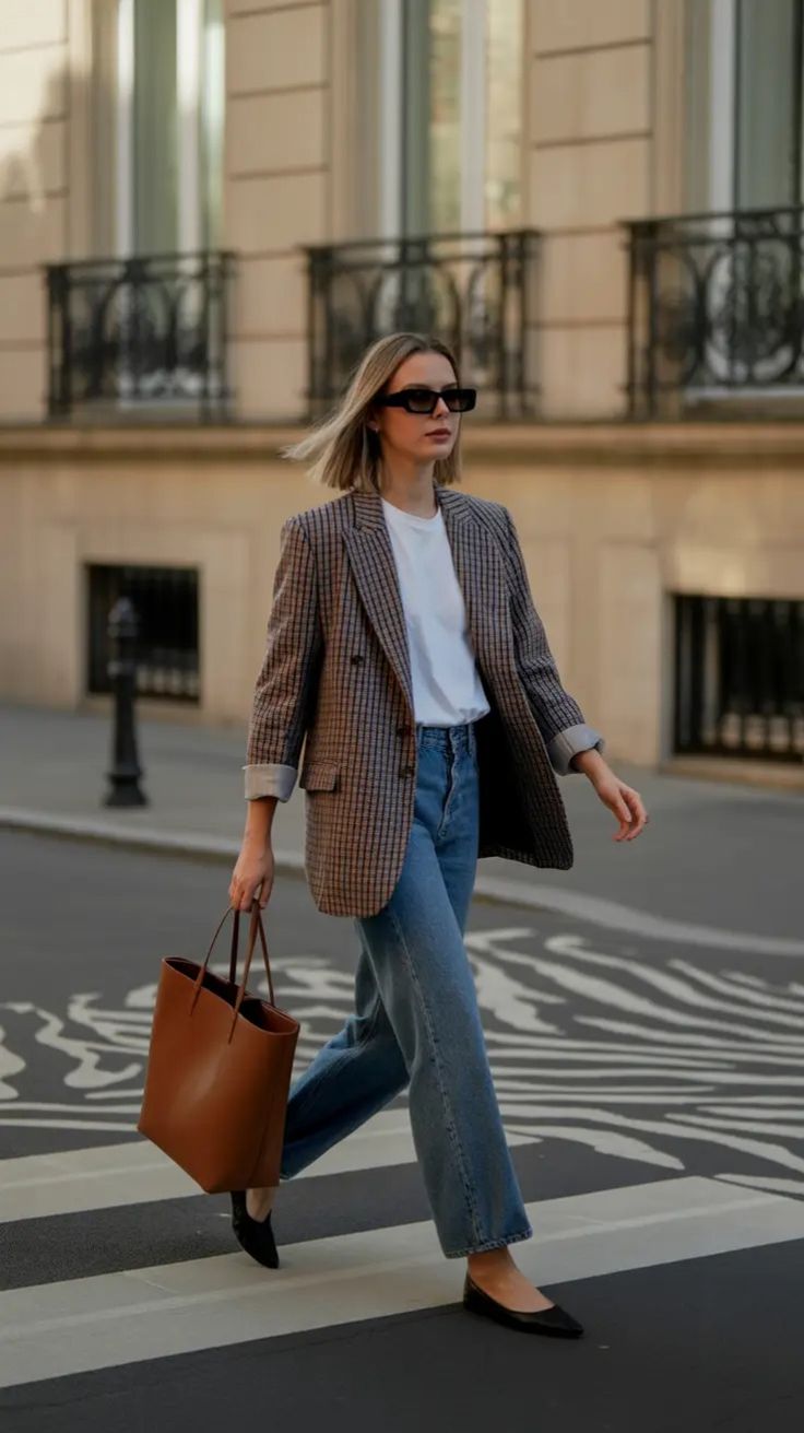 A casual outfit elevated with a blazer