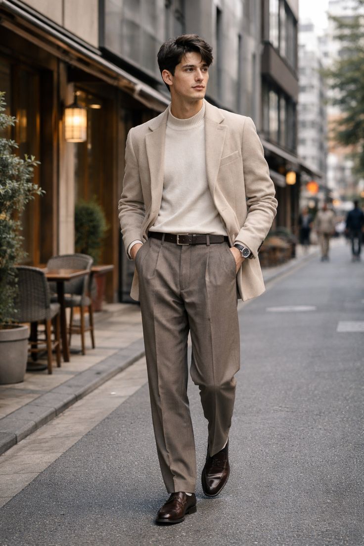 a man with a blazer and slacks