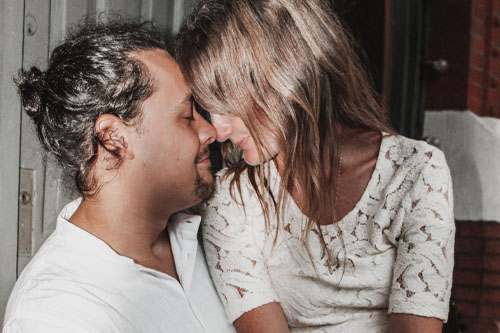 Couple in train station